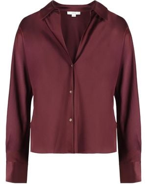 Vince Long-Sleeved Button-Up Satin Shirt - Red