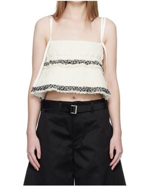 Sacai Tiered Frayed-Edge Top - White