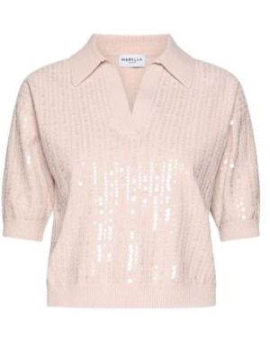 Marella Sequinned Bouclé Cotton Polo Shirt - Pink