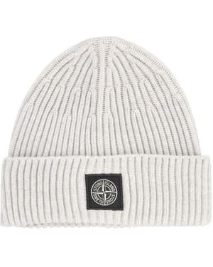 Stone Island Turn-Up Knit Hat - White