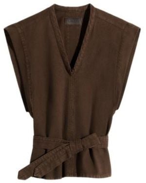 Lemaire Belted V-Neck Top - Brown