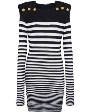 Balmain Striped Button-Detailed Mini Dress - Black