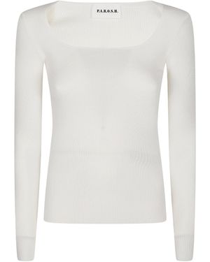 P.A.R.O.S.H. Long U Neck Long Sleeve Sweater - White