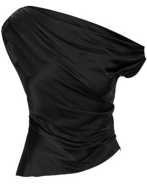 STAUD Phare Satin One-Shoulder Top - Black