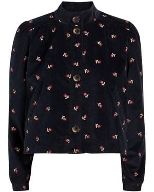 RIXO London Floral-Embroidered Fine Cord Jacket - Blue
