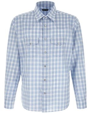 Tom Ford Check Snap-Button Shirt - Blue