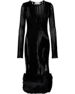 Blumarine Knit Faux Fur-Trimmed Midi Dress - Black