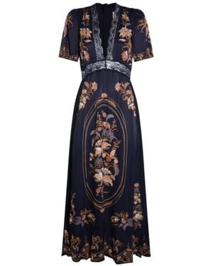 FARM Rio Lace Trim Floral Maxi Dress - Blue