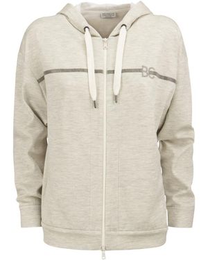Brunello Cucinelli Drawstring Zipped Hoodie - White
