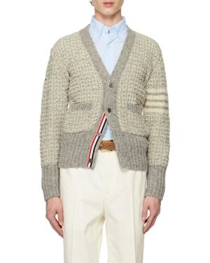 Thom Browne 4-Bar Mélange-Effect Button-Up Cardigan - Natural
