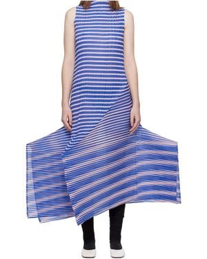 Issey Miyake Striped Sleeveless Dress - Blue