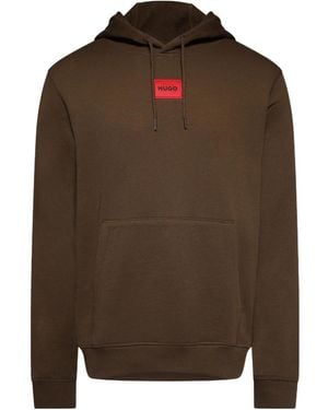 BOSS Daratschi Cotton Terry Hoodie With Logo Label - Brown