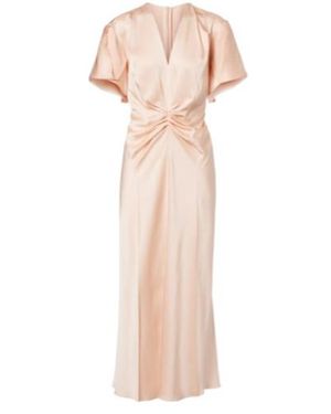 Victoria Beckham Eve Gathered Satin Crêpe Midi Dress - Pink