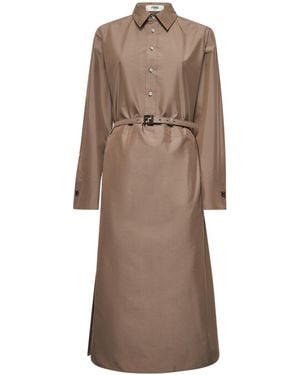 Fendi Belted Waist Long Sleeved Shirt Dress - Brown