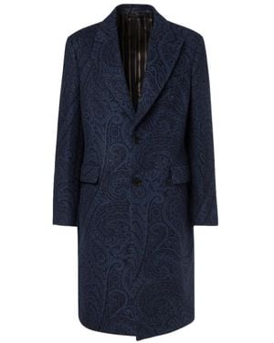 Etro Paisley Wool And Cashmere Jacquard Coat - Blue