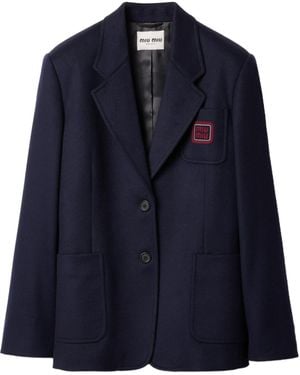Miu Miu Single-Breasted Velour Jacket - Blue