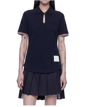 Thom Browne Keyhole-Detail Polo Shirt - Blue