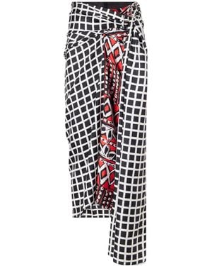 Lanvin Asymmetric Belted Printed Silk Midi Skirt - White