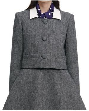 Self-Portrait Cropped Herringbone Jacket - Grey