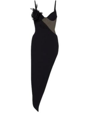 David Koma Asymmetric Cutout Floral-Applique Midi Dress - Black