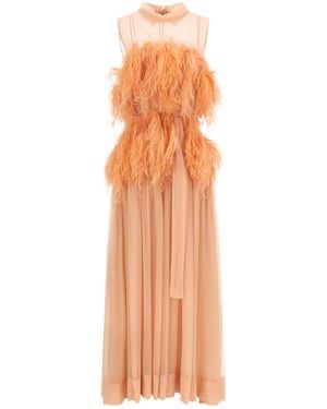 Alberta Ferretti Feather Trim Chiffon Dress - Orange