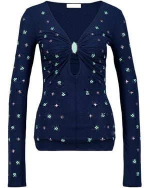 Rabanne Embellished Keyhole T-Shirt - Blue