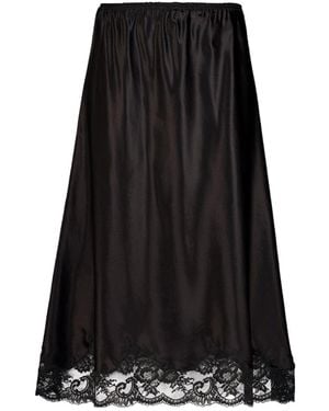 Rabanne Lace-Trim Satin Midi Skirt - Black