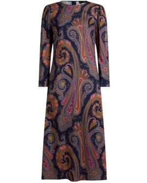 Etro Crepe Midi Dress With Paisley Motif - Purple