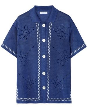 Calle Del Mar Party Pointelle-Knit Shirt - Blue