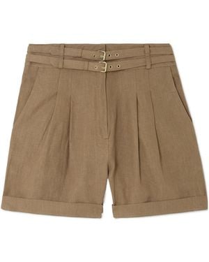 LeKasha Pleated Linen Shorts - Natural