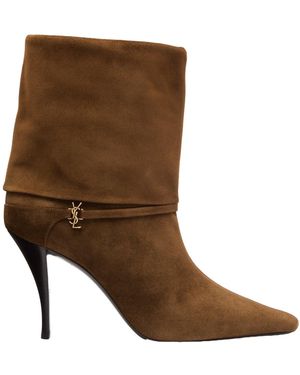 Saint Laurent Faux Fur Ankle Boots - Brown