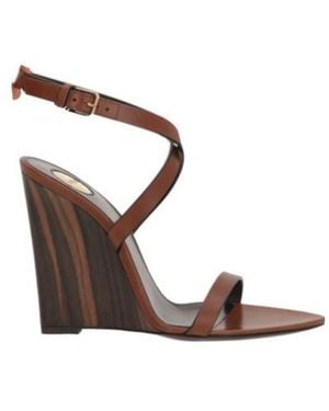 Saint Laurent Pointed Open Toe Wedge Sandals - Brown