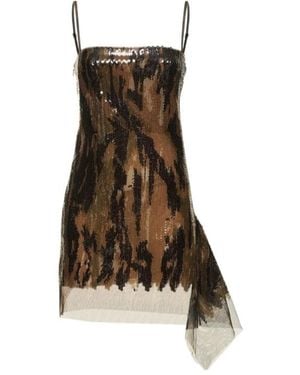 Dion Lee Camo Sequined Tulle Mini Dress - Brown
