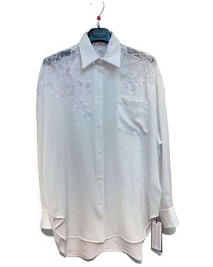 Ermanno Scervino Floral-Lace Detail Silk Shirt - Blue