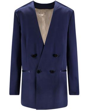 Alberta Ferretti Double-Breasted V-Neck Blazer - Blue