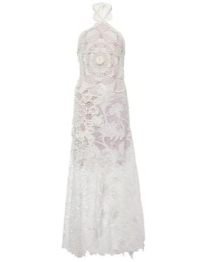 Oscar de la Renta Crochet Guipure Lace Gown - White