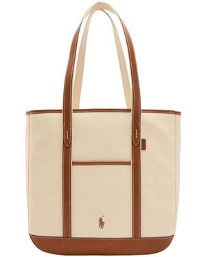 Polo Ralph Lauren Medium Leather-Trimmed Canvas Tote Bag - Natural