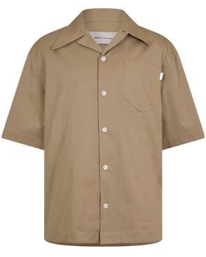 Ami Paris Camp Collar Short Sleeve Plain Shirt - Natural