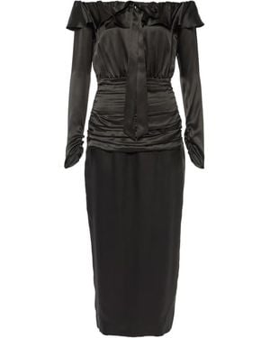 Alessandra Rich Off-Shoulder Silk Midi Dress - Black