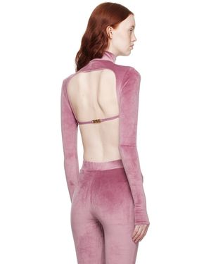 Gcds Cropped Velvet Blouse - Pink