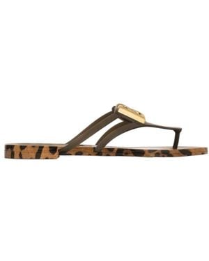 Dolce & Gabbana Leopard-Print Logo Flip-Flops - White