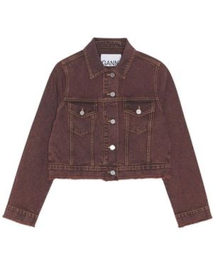 Ganni Overdyed Bleach Denim Jacket - Purple