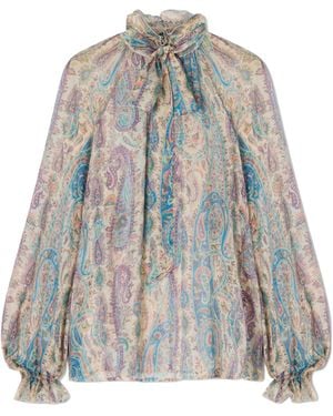 Etro Bow-Tie Ruffled Paisley Print Shirt - Grey