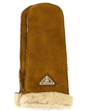 Prada Triangle-Logo Gloves - Natural
