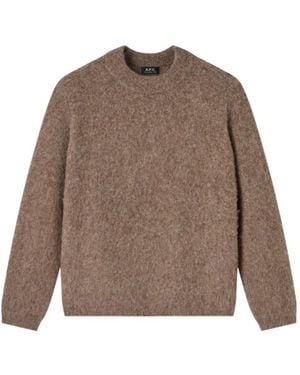 A.P.C. Crew Neck Ribbed-Trim Jumper - Brown