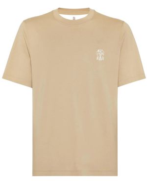 Brunello Cucinelli Logo-Print Cotton T-Shirt - Natural