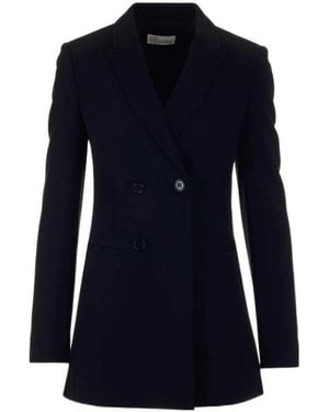 RED Valentino Double-Breasted Peak Lapel Long Blazer - Blue