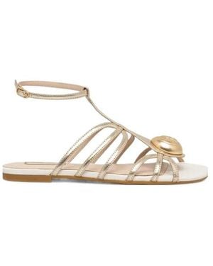 Liu Jo T-Bar Logo Detail Sandals - Natural