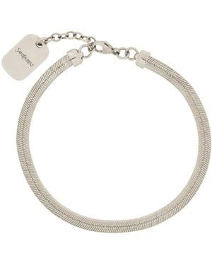 Saint Laurent Herringbone-Chain Logo-Plaque Bracelet - Metallic