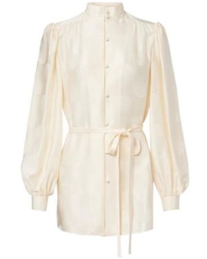 Valentino Belted Silk Jacquard Shirt - White